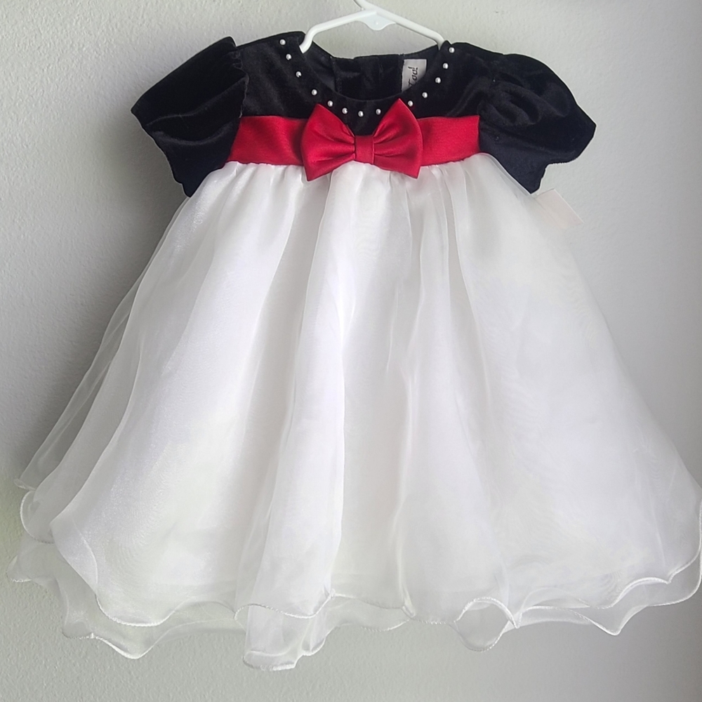 Rare Too - Formal White Red Black Little Girl's Dress, sz 12 months